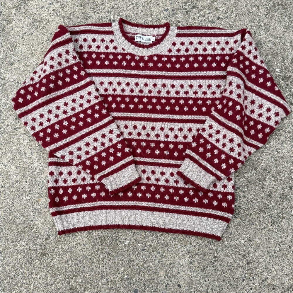 Vintage 80s/90s "The Lodge" Nordic Geometric Crewneck Sweater Pullover Unisex - Picture 5 of 10